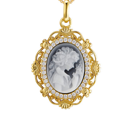 Thai-Style Ancient Cameo Relief Beauty Pendant Clavicle Necklace