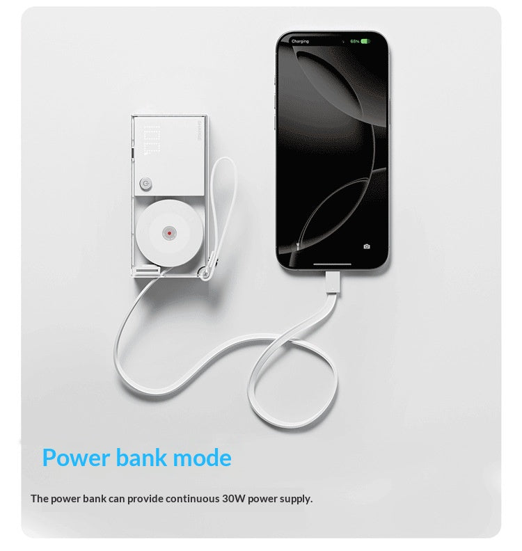 3-in-1 Power Bank With 30W Charging Built-in Plug And Retractable Cable For Fast Charging
