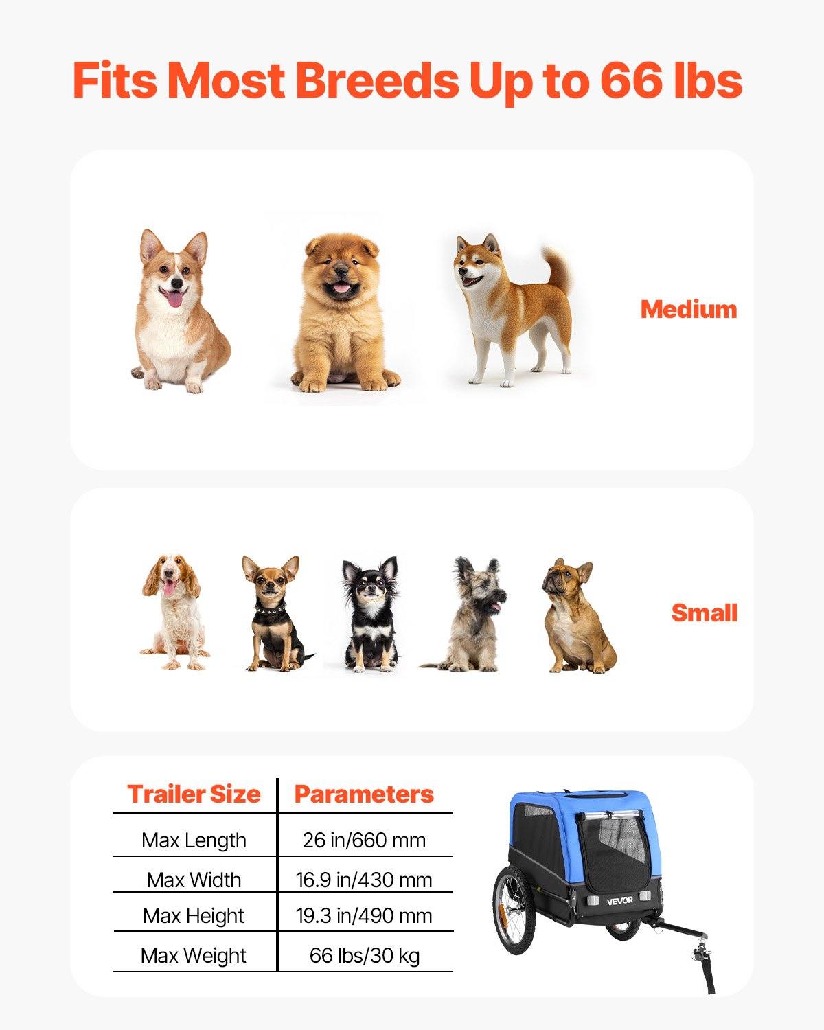 Dog Bike Trailer, Supports Up To 66 Lbs, Pet Cart Bicycle Carrier For Small & Medium Dogs, Easy Folding Frame With Quick Release Wheel, Universal Bicycle Coupler, Reflector, Flag, Internal Leash