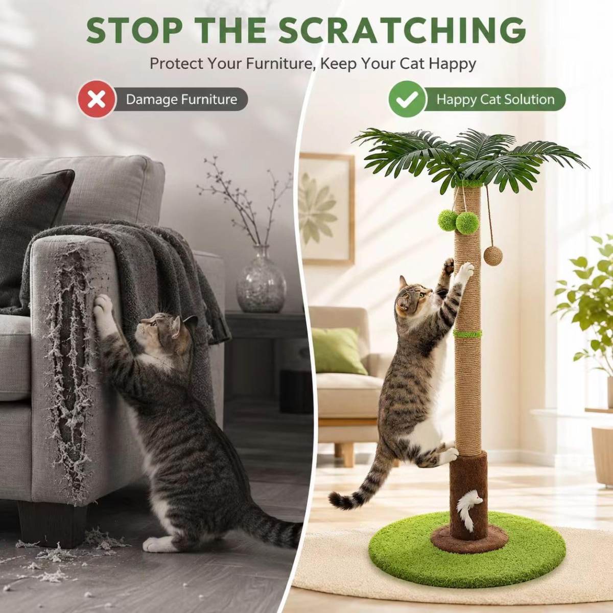 Cat Scratching Post, Sisal Scratcher With Toys For Indoor Cats Protects Furniture While Satisfying Natural Scratching Instincts. Durable Sisal Post With Interactive Toys For Daily Play