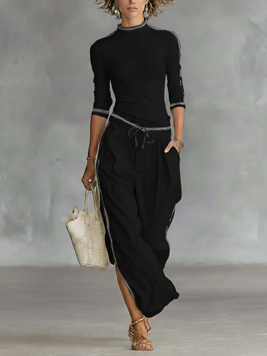 Womens Casual Striped Printed Fashion Top And Pants Set