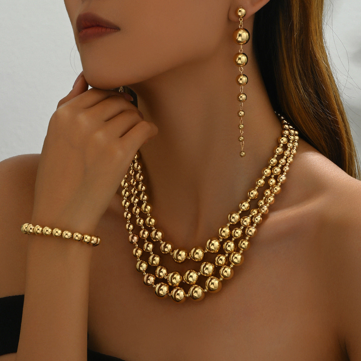 Cross-border European & American Y2K Hot Girl Jewelry Set For Women, Niche Beaded Multi-layer Clavicle Necklace With Matching Earrings, Versatile Daily Accessories