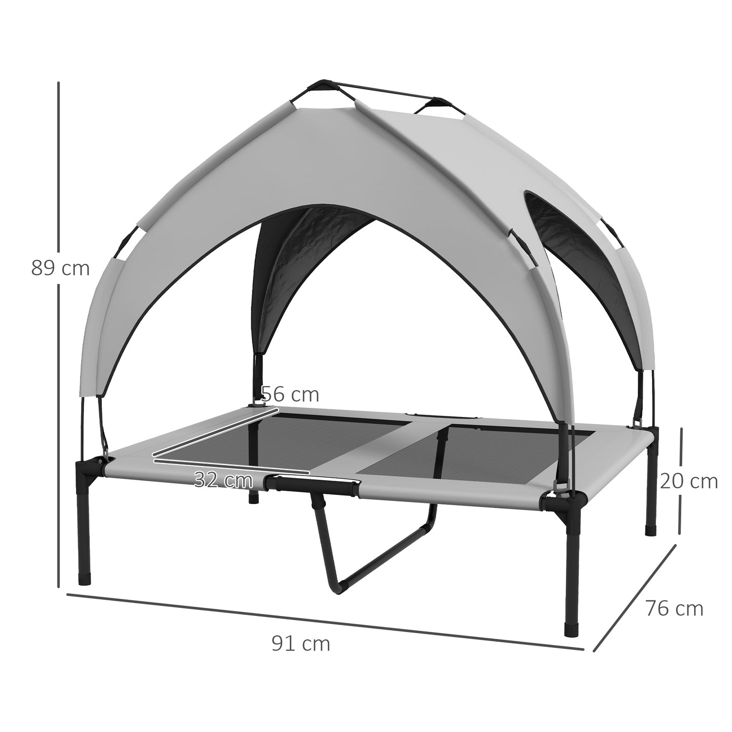 PawHut Cooling Raised Pet Bed W/ Washable Breathable Mesh, For Medium, Large Dogs, 91 X 76 X 89cm - Light Grey