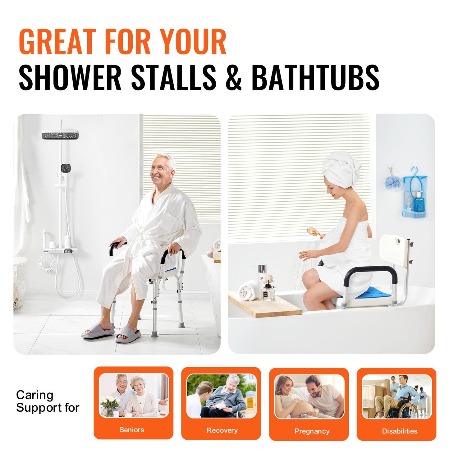 Shower Chair, 400 Lbs Capacity, Shower Seat With Back, Adjustable Height Shower Stool, Shower Chair For Inside Shower Bathtub, Non-slip Bathroom Bench Bath Chair For Elderly Disabled Handicap