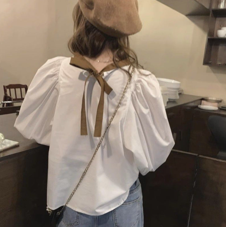 New Korean-style Loose-fit French Retro Long-sleeve Shirt