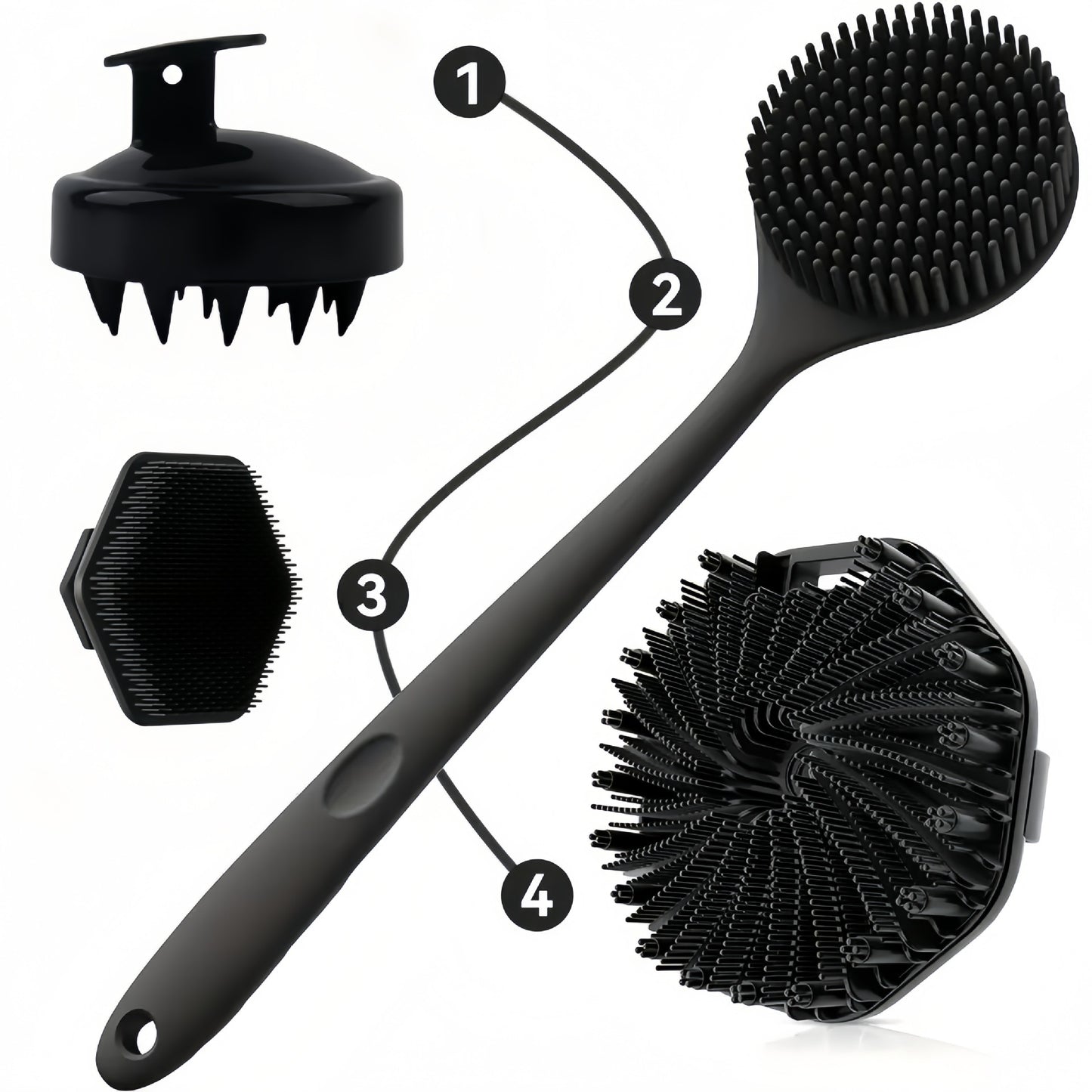 Silicone Bath Brush Four-piece Set Includes A Long-handled Bath A Shower And A Shampoo