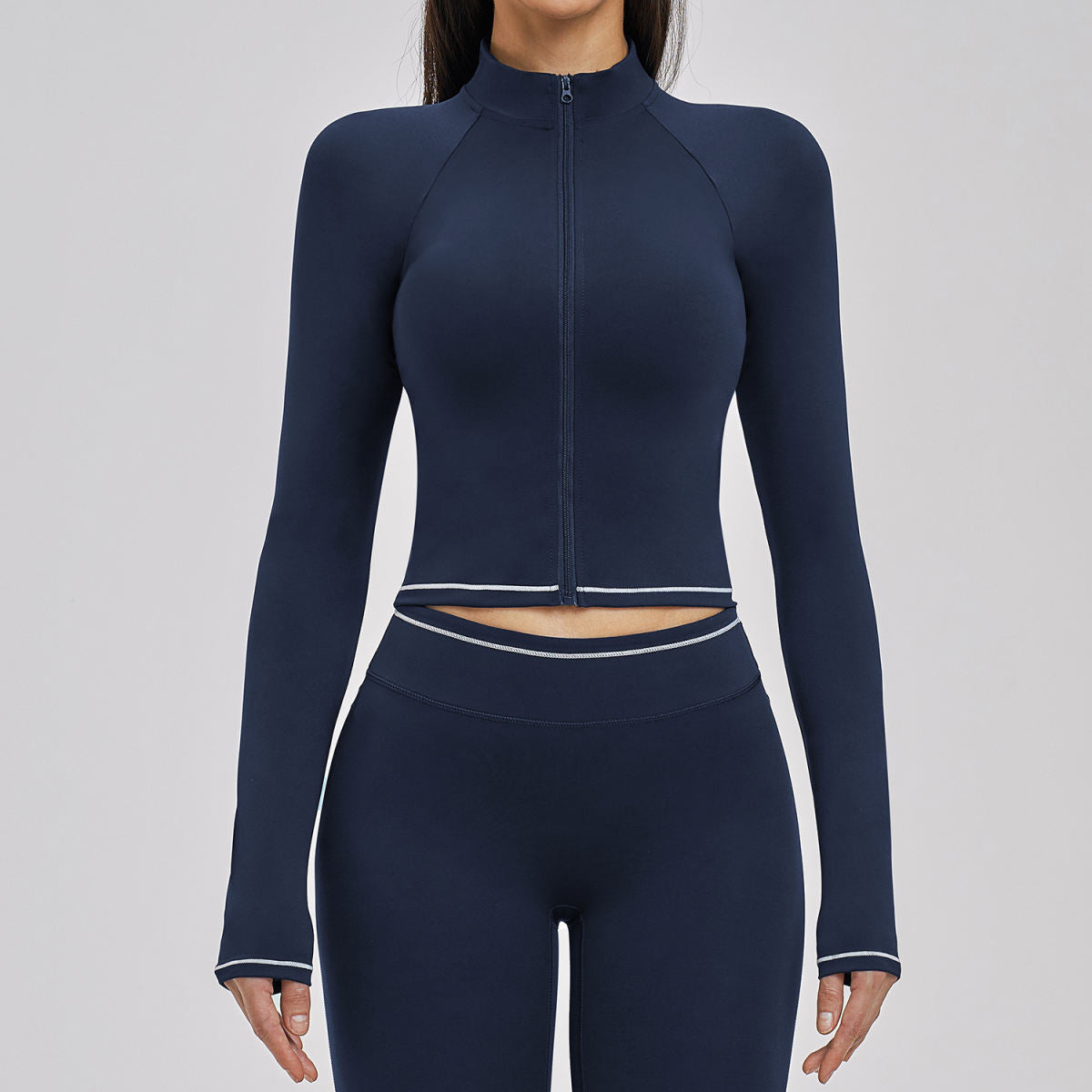 Zippered Contrast-Fabric Brushed Yoga Jacket