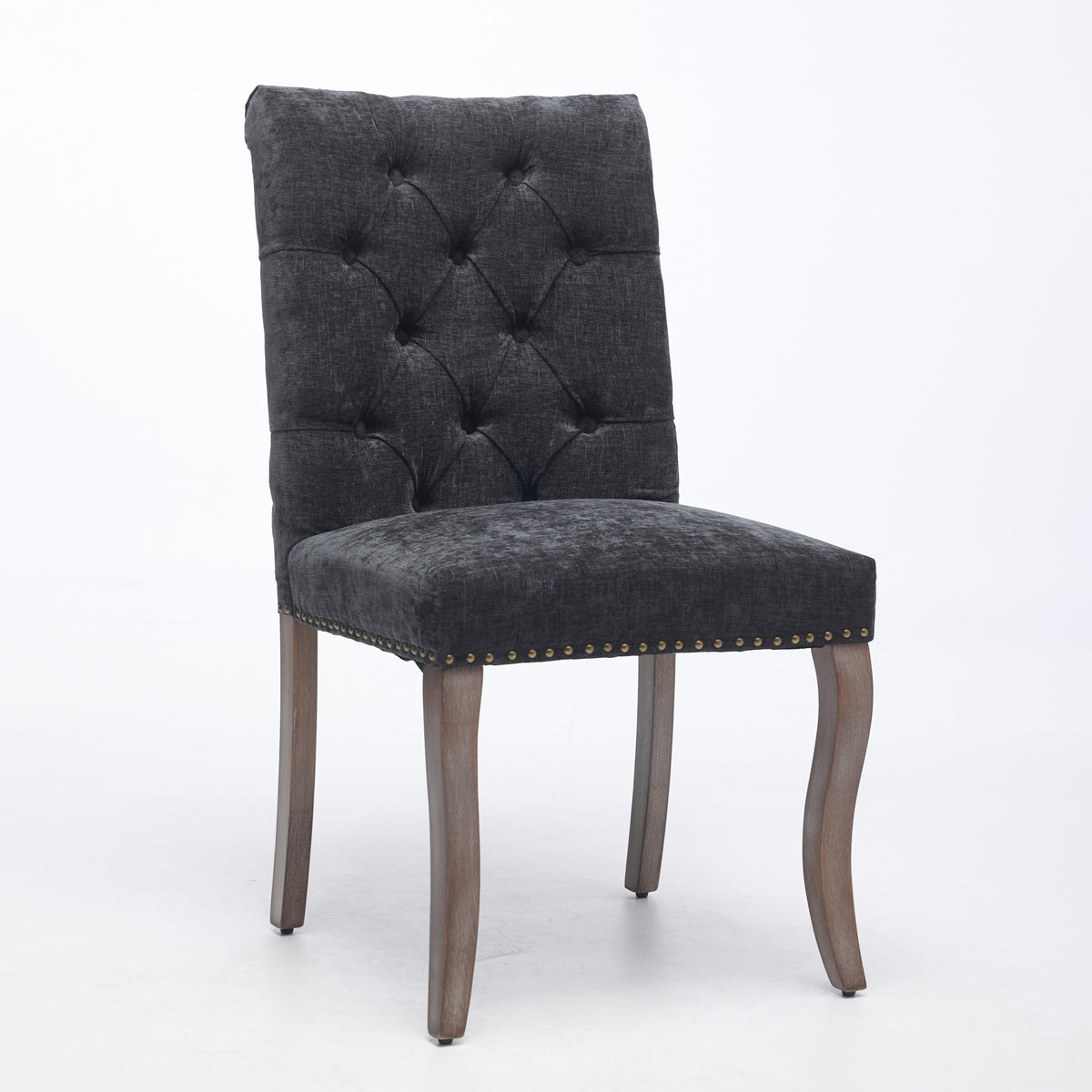 Upholstered Chenille Fabric Accent Dining Chair, Curved Solid Wood Legs, Elegant Tufted Club Dining Room Kitchen Room Dining Chair, Set Of 2,Black,SW1894BK