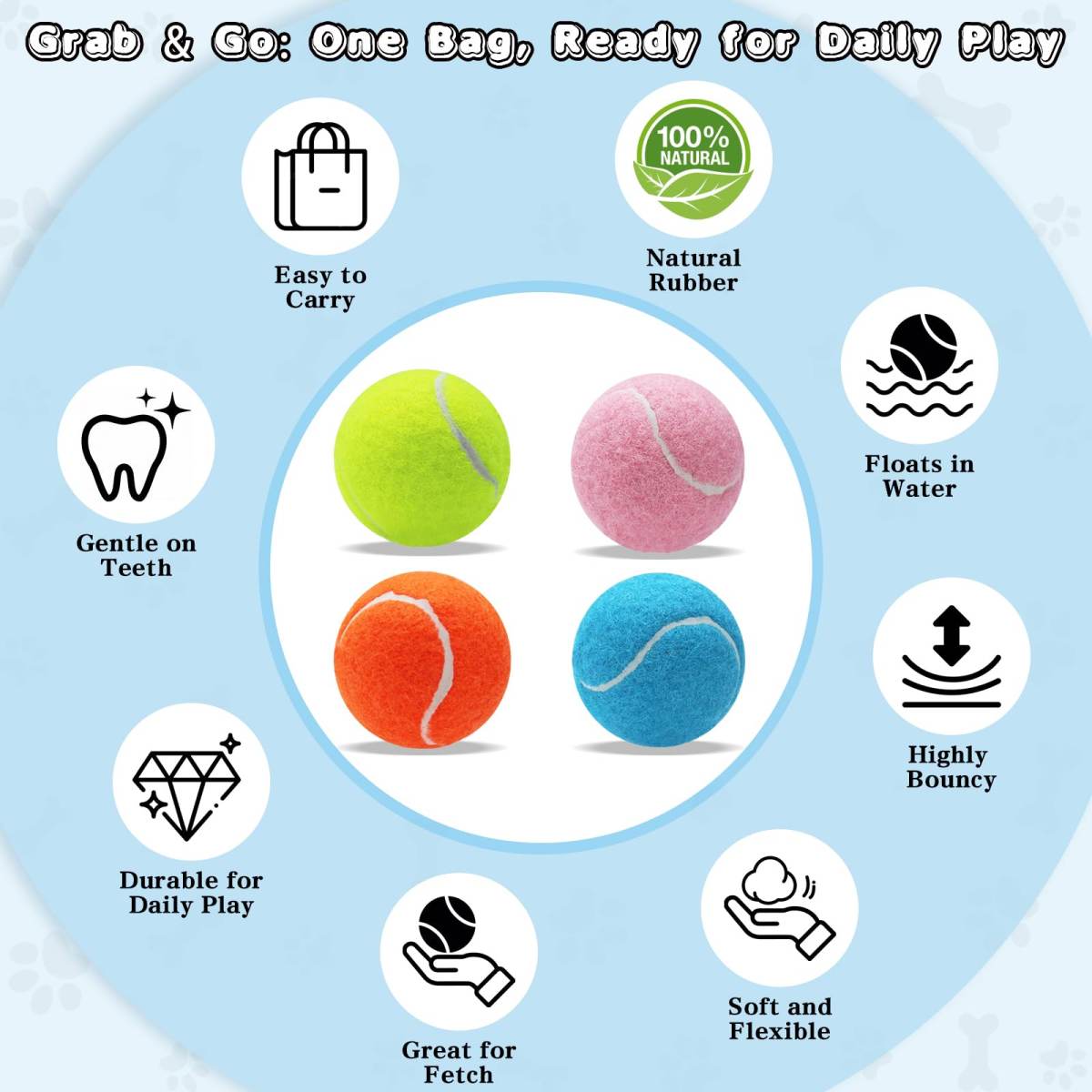 Dog Balls, Tennis Balls For Dogs,Colorful Easy Catching Pet Playing Ball