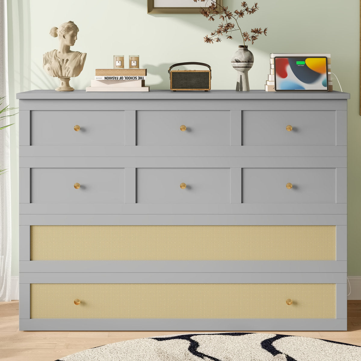 Murphy Bed, 140 X 200, Mobile Murphy Bed With Drawers At The End Of The Bed And Shelf At The Head Of The Bed, With USB And Socket, Convertible Platform Bed, Without Mattress, Grey