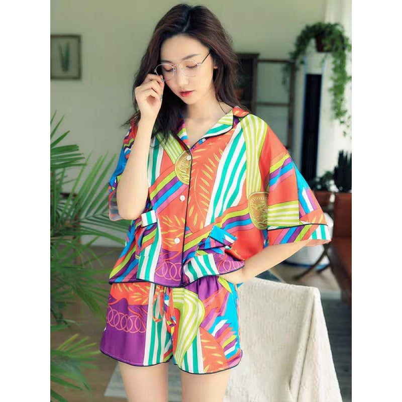 Womens Summer Pajamas Long-sleeve Spring Autumn Thin Silk Korean Style