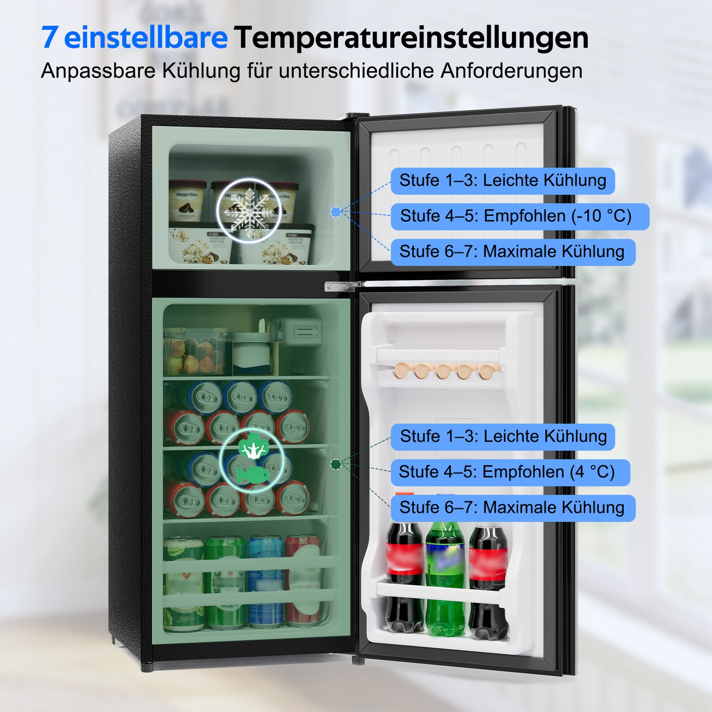92L Mini Fridge With Freezer 28L Freestanding, Glass Door, LED Lighting, Temperature Control, Low Noise, Removable Glass Shelves, Suitable For Kitchen, Office And Living Room