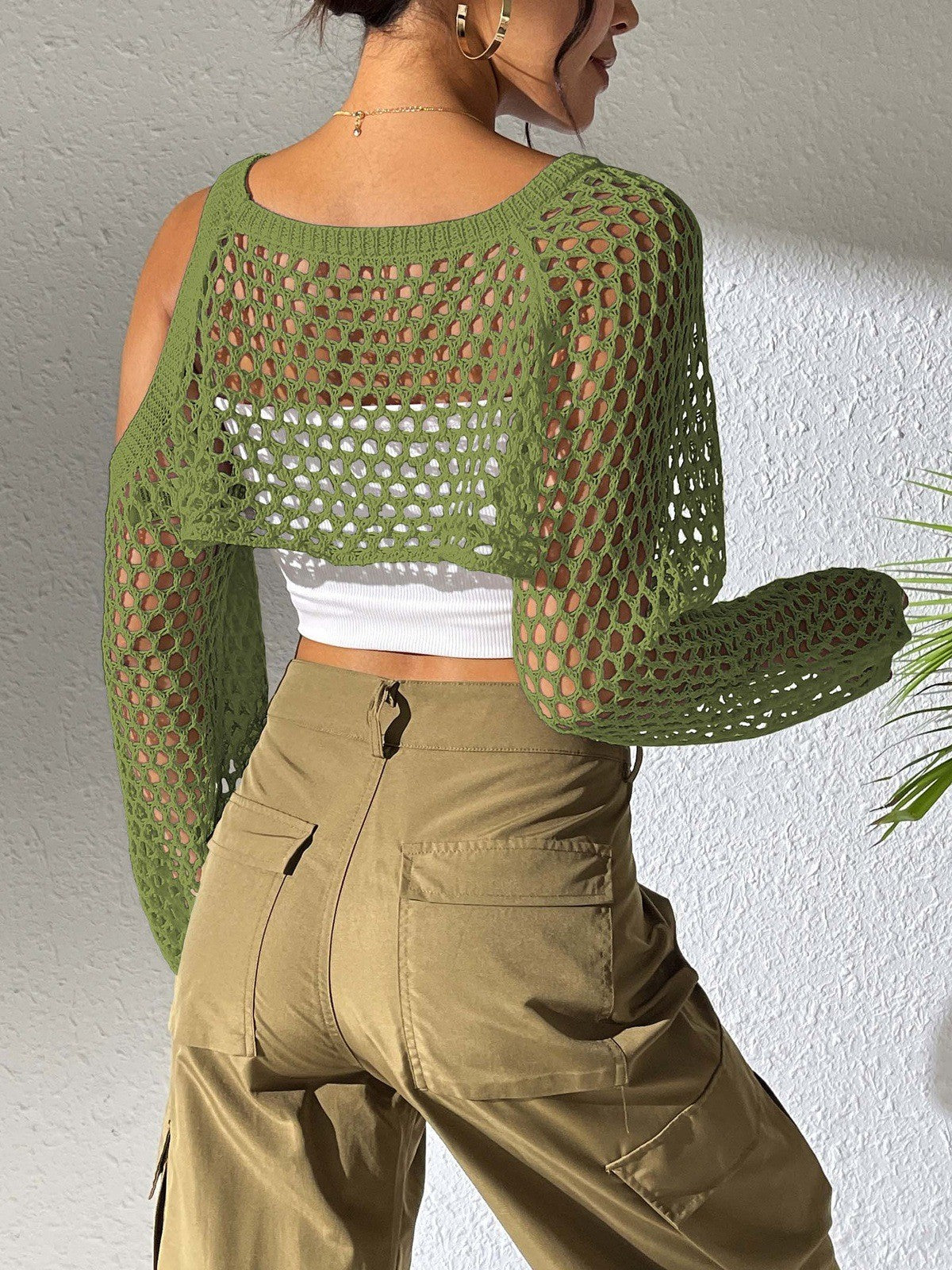 Women Sexy Cropped Crop Top, Hollow Knit Cover Up, European American Cross-border Fashion Casual Outerwear