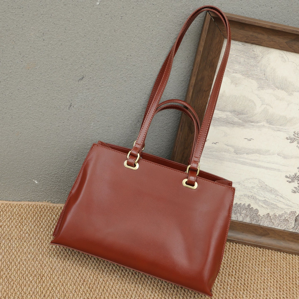 Genuine Leather Women's Bag, Versatile First-Layer Cowhide Underarm Bag, Light Luxury Simple Commuter Fashion Handheld Crossbody Tote
