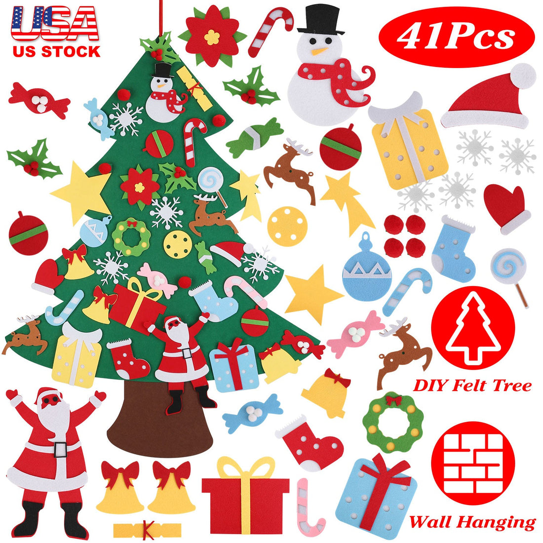 Kids felt Christmas tree with removable ornaments