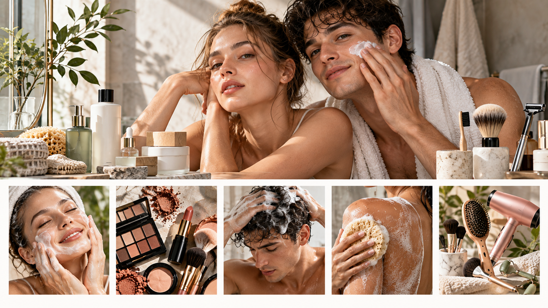 A woman and man sharing a relaxed everyday skincare moment
