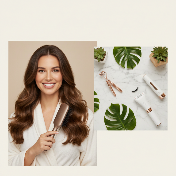 Person using professional self-cleaning hairbrush on long hair