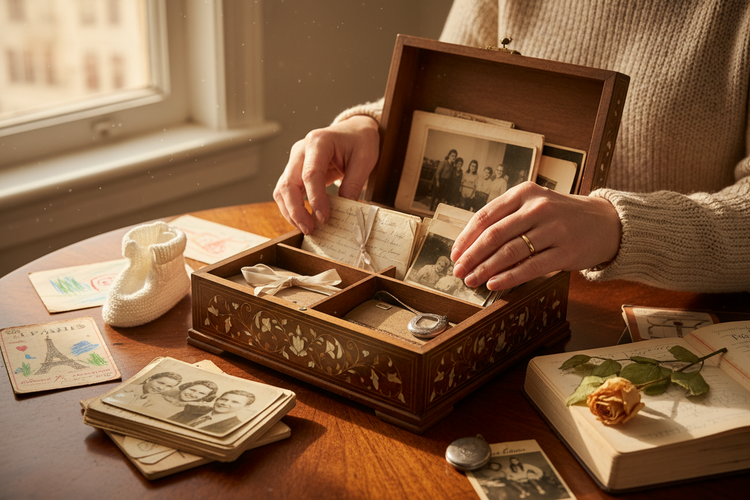 memory keepsake box for storing photos, letters, and sentimental items