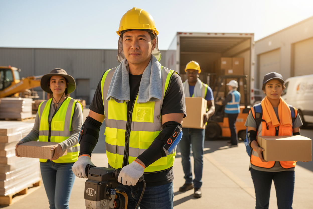 Heat relief cooling vest for outdoor workers in California summer