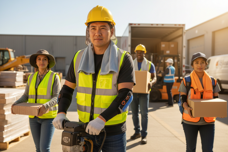 Heat relief cooling vest for outdoor workers in California summer