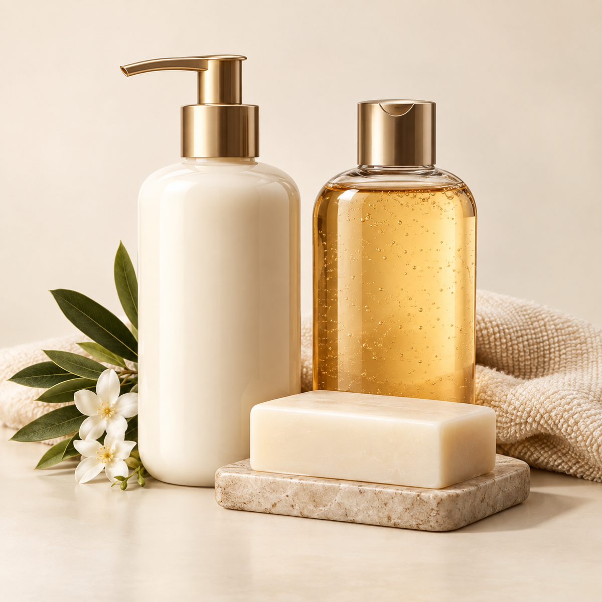 Product-centered body-care collection still life