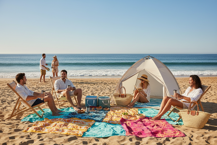 Portable beach chair with foldable design on sandy beach for comfortable summer outdoor seating  KR
