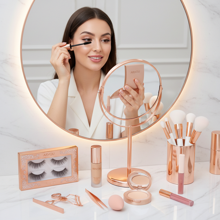 Premium makeup and lash essentials featuring cosmetics, false eyelashes, makeup brushes, and beauty accessories for everyday beauty.