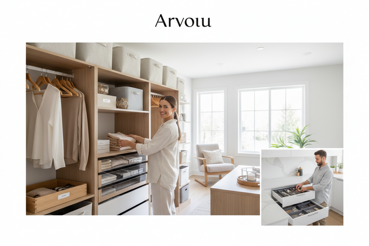 Home Organization collection featuring storage organizers, drawer dividers, closet organizers, shelf storage and space-saving solutions by Arvou.