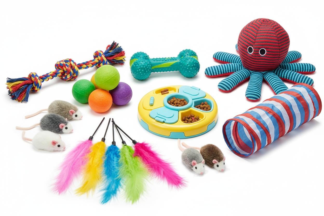 Pet toy set for dogs and cats used for indoor play and everyday enrichment