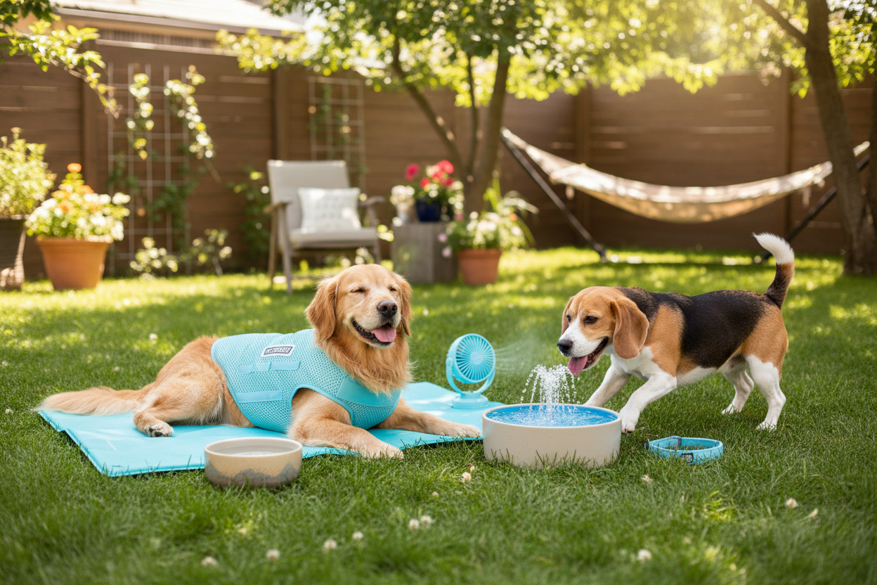 Pet cooling vest and mat for summer heat protection for dogs
