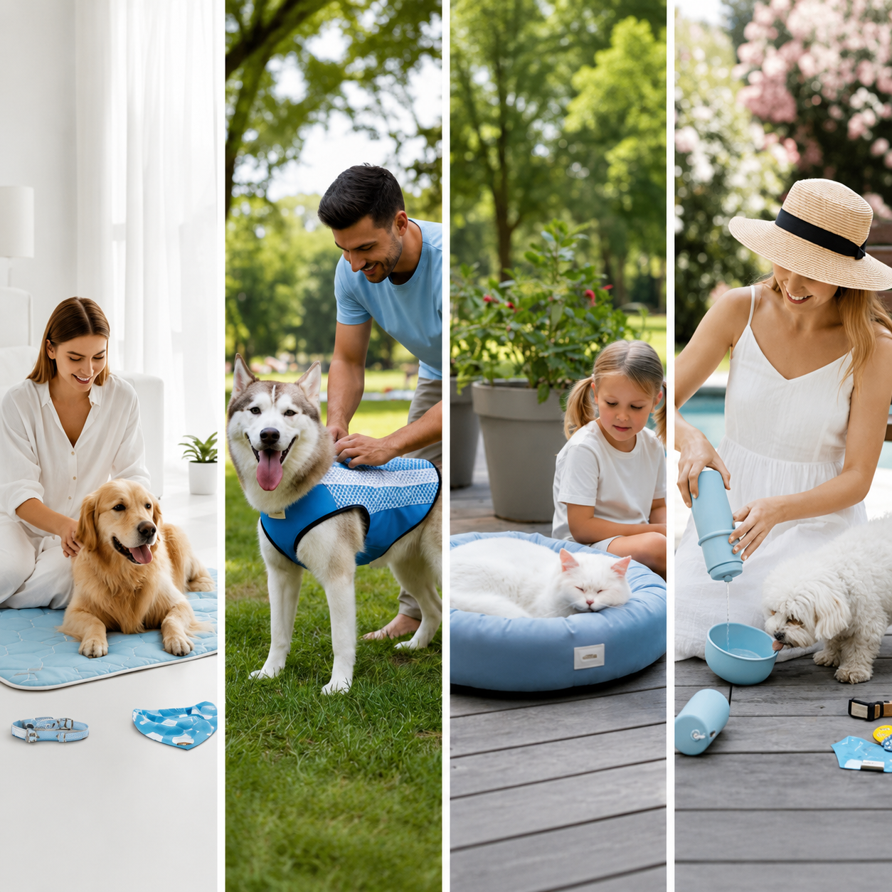 Pet cooling essentials including cooling mats and cooling vests