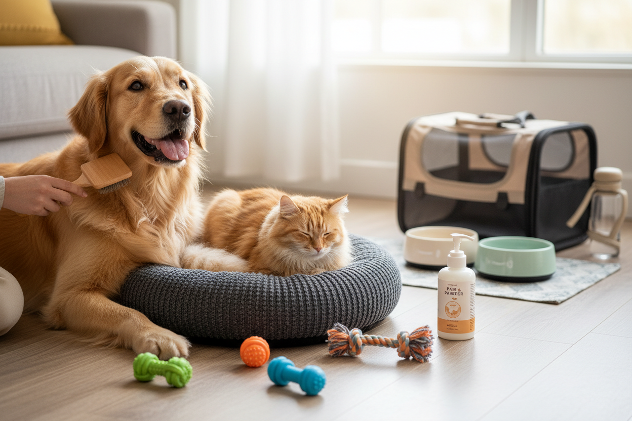 pet essentials collection for dog and cat care products and accessories