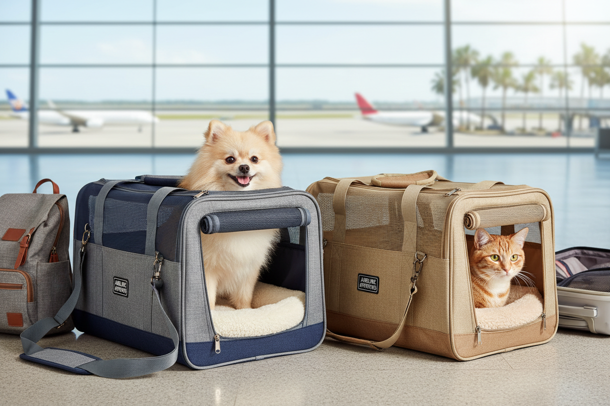 Pet travel carrier for dogs and cats used for safe and convenient everyday travel