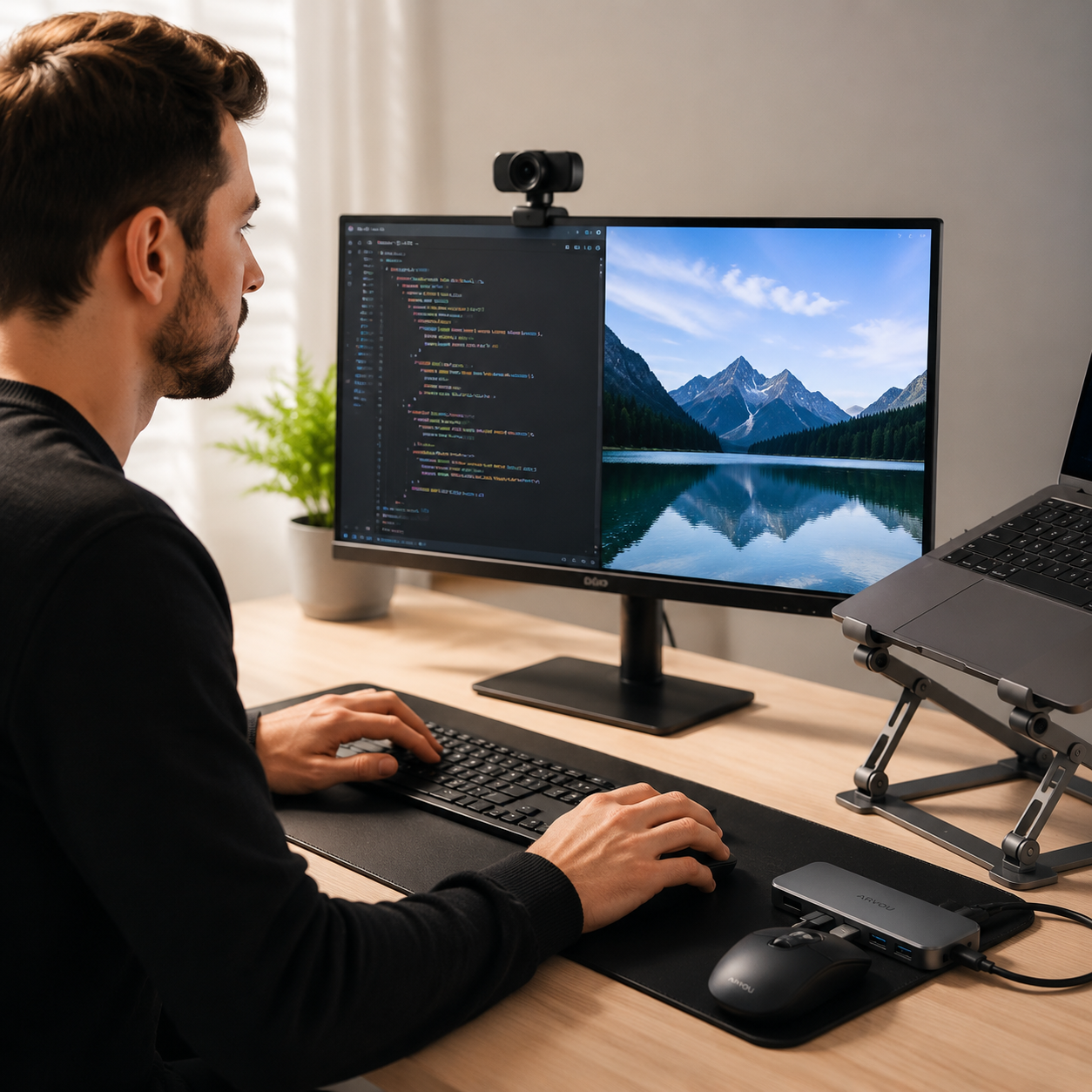 Computer Accessories collection featuring keyboards, mice, laptop stands, USB hubs, webcams and workspace essentials by Arvou.