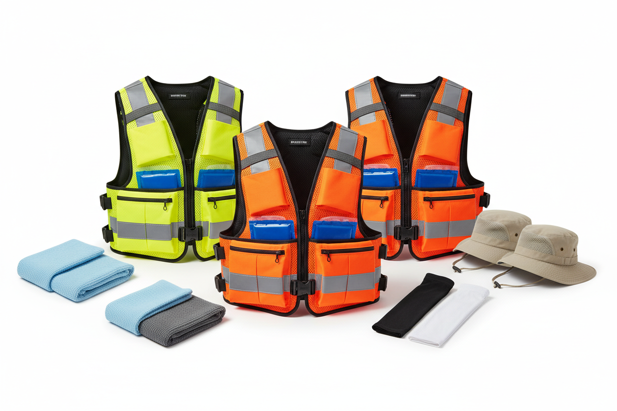 Cooling vest and heat protection gear for hot weather safety and outdoor work