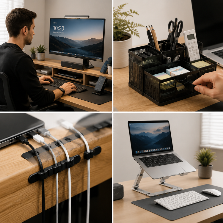 Desk Setup & Office collection featuring monitor stands, desk organizers, cable management accessories, laptop accessories and ergonomic office essentials by Arvou.