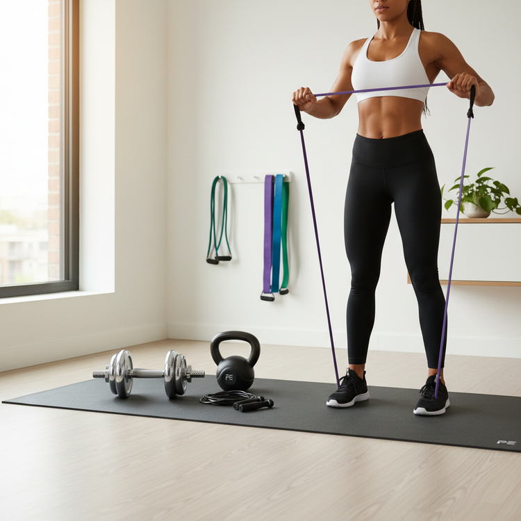 Fitness Equipment collection featuring resistance bands, dumbbells, kettlebells, jump ropes, home gym equipment and workout accessories by Arvou.