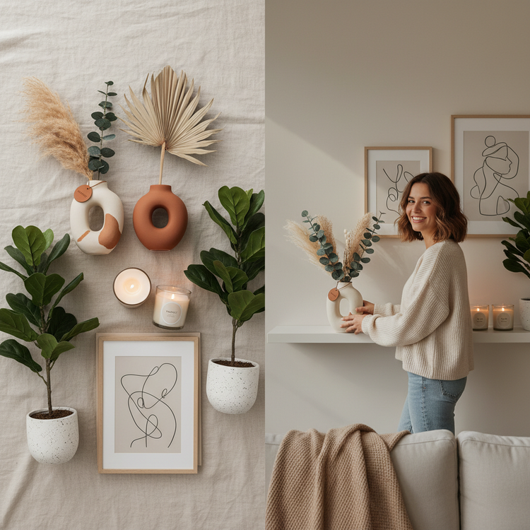 Home Décor collection featuring wall décor, decorative vases, artificial plants, candles, decorative lighting and modern home accessories by Arvou.