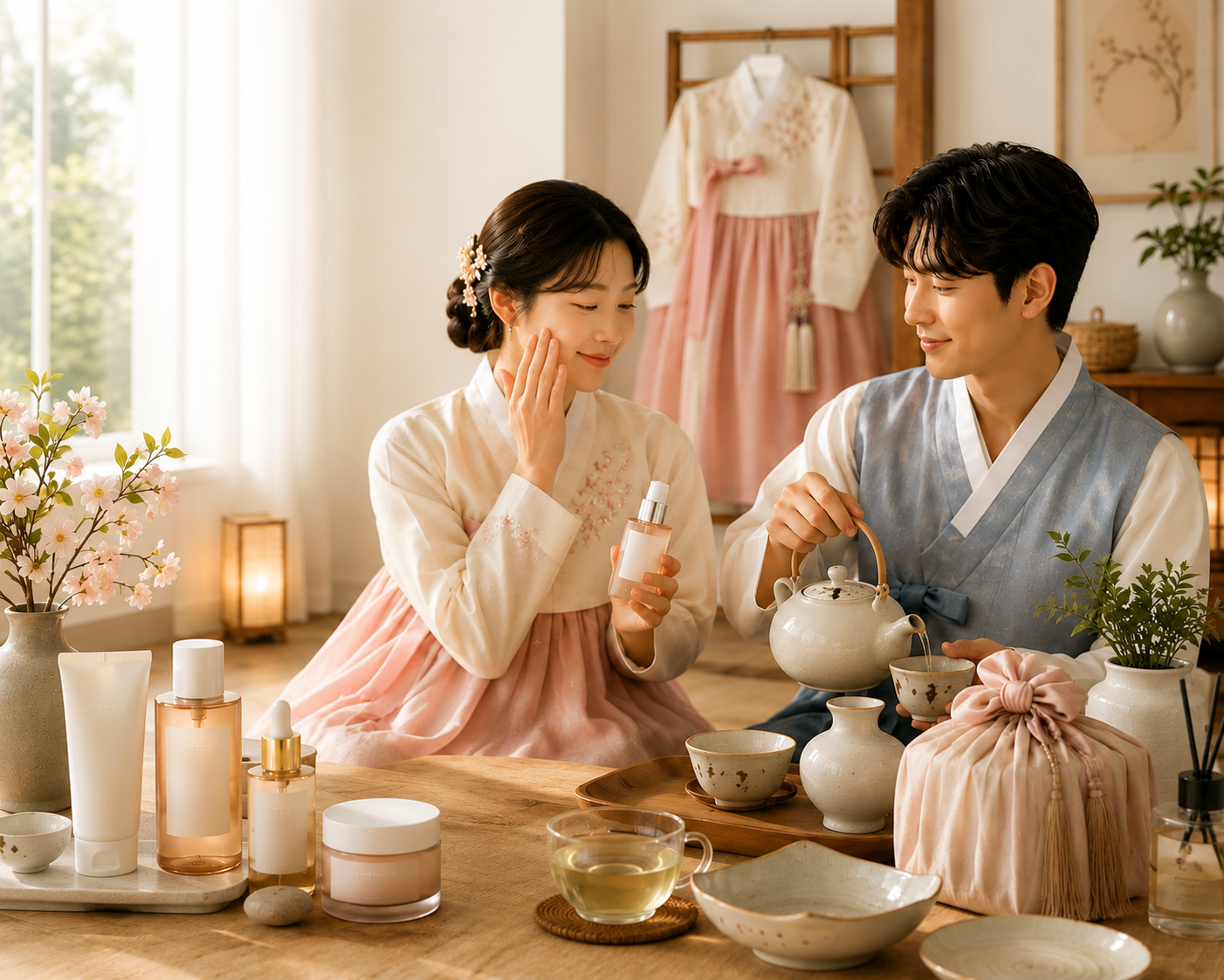 Korean Lifestyle Products featuring K-Beauty, Korean tea, hanbok, ceramics and home decor.