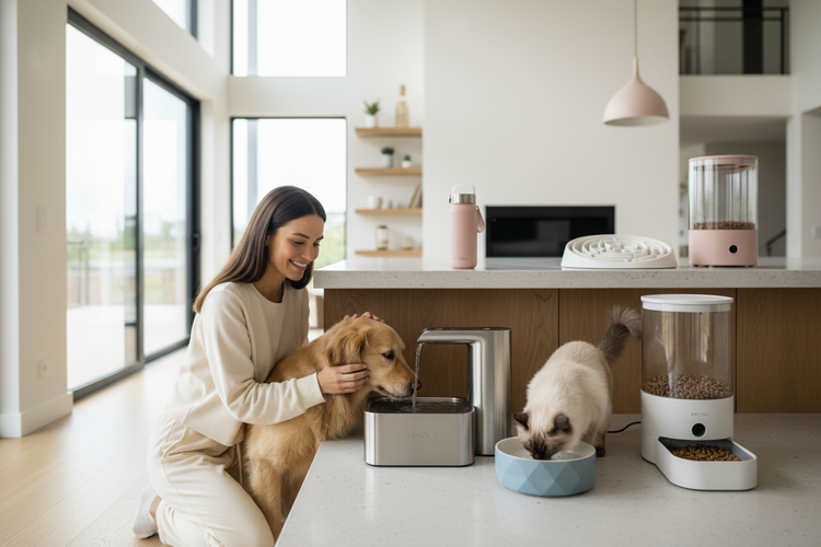 Pet Feeding & Hydration Collection featuring food bowls, automatic feeders, water fountains, portable water bottles and feeding accessories by Arvou