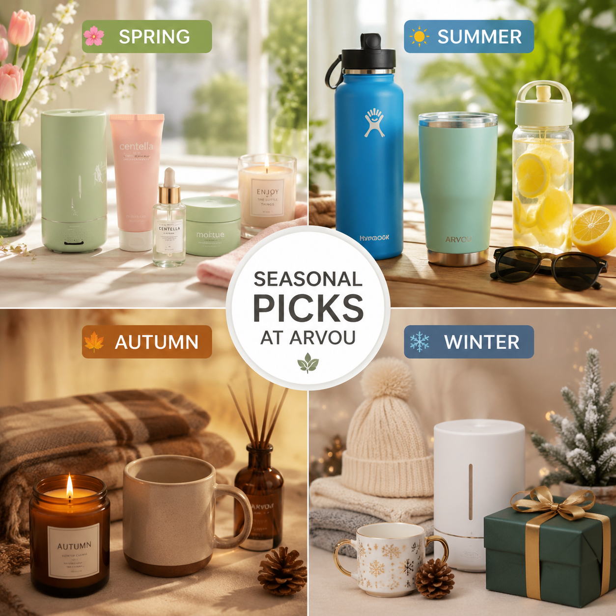 Seasonal Picks collection featuring seasonal essentials, holiday gifts, beauty, home, tech, pet supplies and lifestyle products by Arvou.