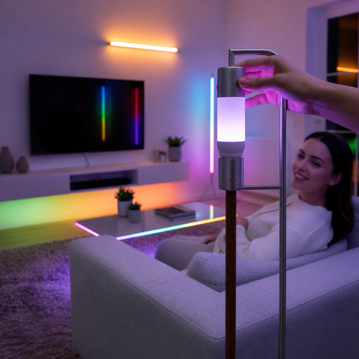 Modern smart LED lighting creating a warm and inviting atmosphere in a contemporary home.