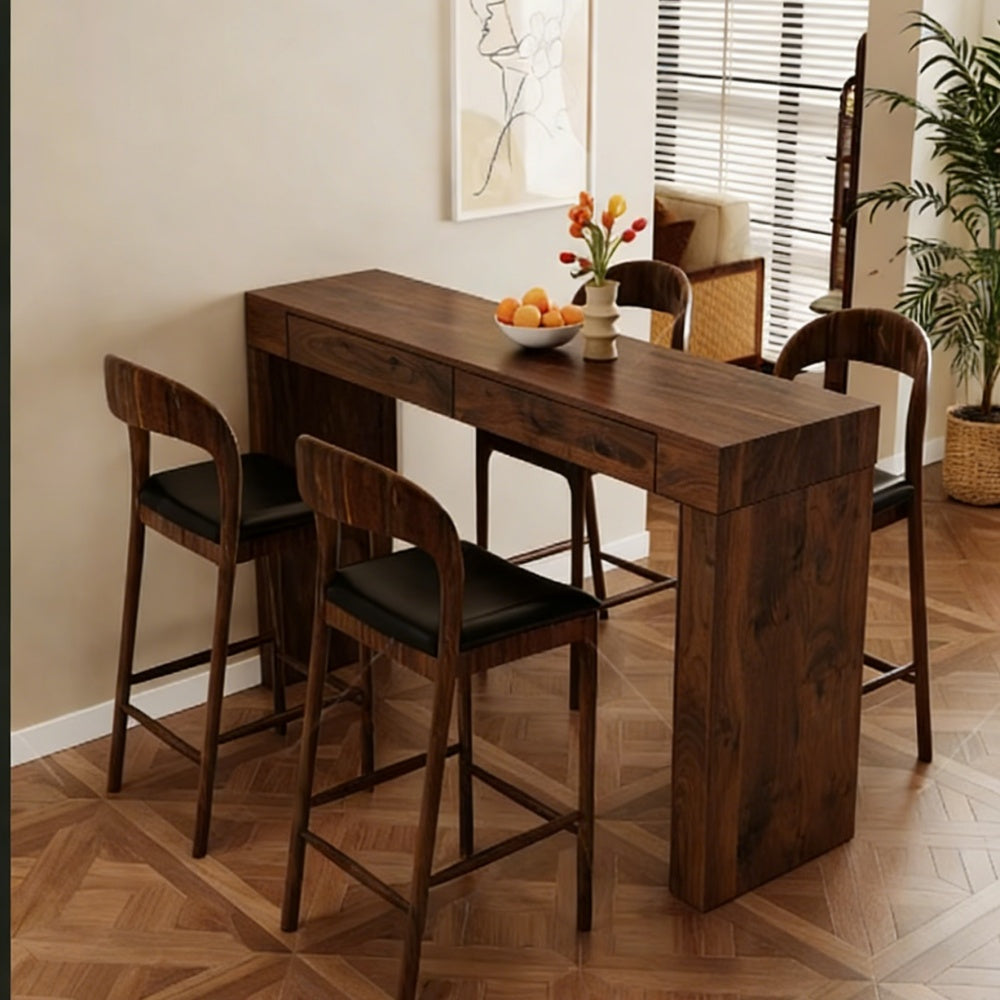 Elegant Natural Walnut Wood Grain Bar Table -50 Inches Long, A Practical Choice For Modern Home Decor. Walnut Wood Grain Texture Veneer, Equipped With Double Drawers, Can Be Used As Both A Bar Counter
