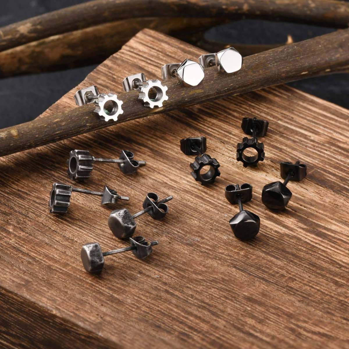 Stainless Steel Gear Ear Studs Men's Accessories