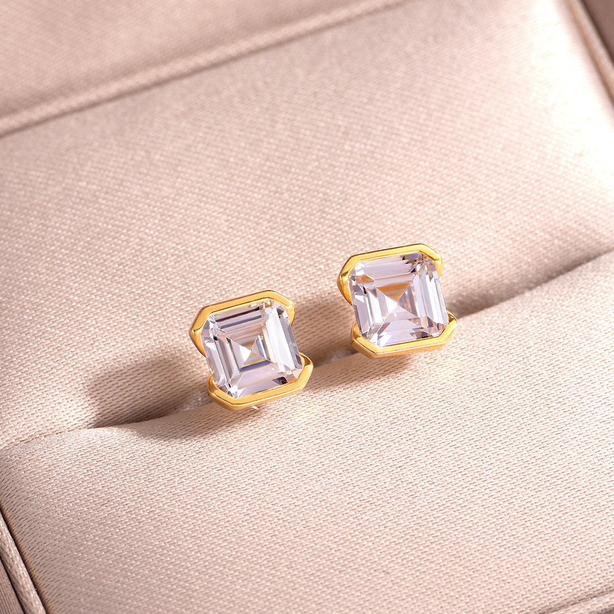 S925 Sterling Silver Asscher Cut Stud Earrings, 6x6mm D-VVS1 Moissanite Half-Bezel Setting, Platinum Plated 2g Women's Jewelry Gift Box