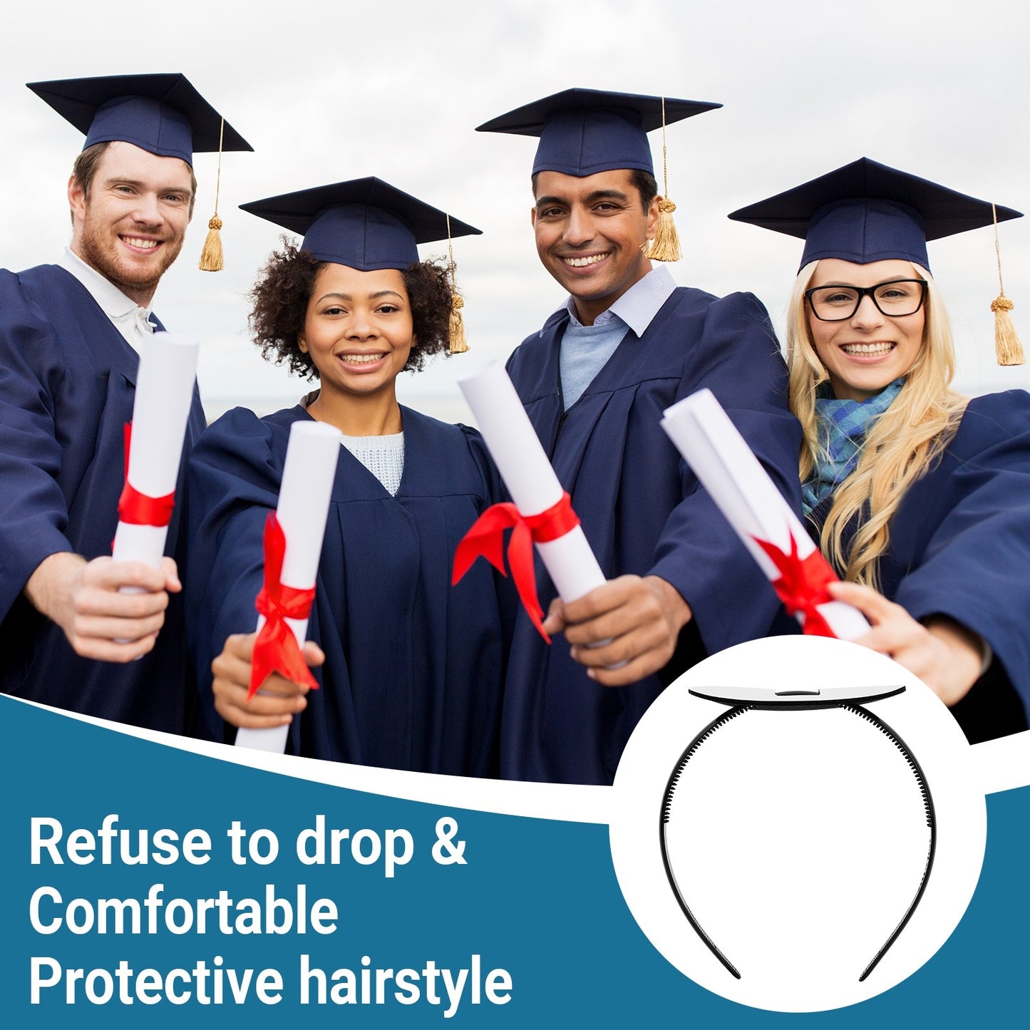 4 Pack Graduation Cap Headband,Grad Cap Band With Adhesive Strip Secures Your Grad Cap Upgrade Insert Hairstyle Hat Accessories Hairband For Graduates Gift