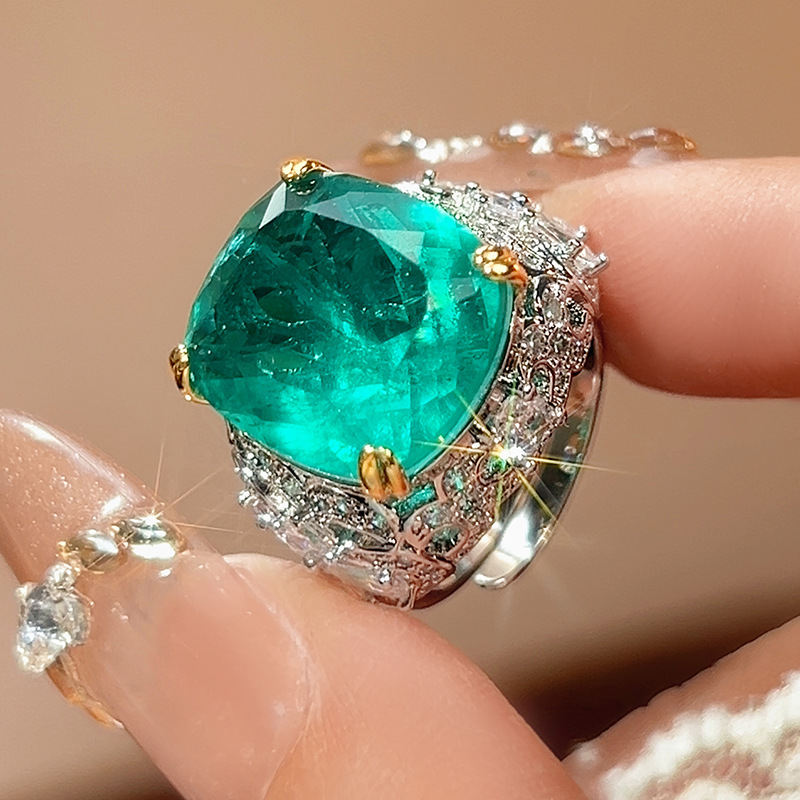 2026 New Arrival Rectangular Cut Ring For Women, Sapphire Tone & Paraiba Tone Simulated Zirconia Finger Jewelry, Premium Fashion Single Piece Accessory