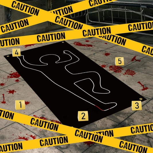 18-Piece Halloween Crime Scene Decoration Set: Halloween Barricade Tape, Body Silhouette Curtain, Bloody Stickers, And 1-10 Evidence Markers For Adults—Detective-Themed Halloween Party Horror Decor