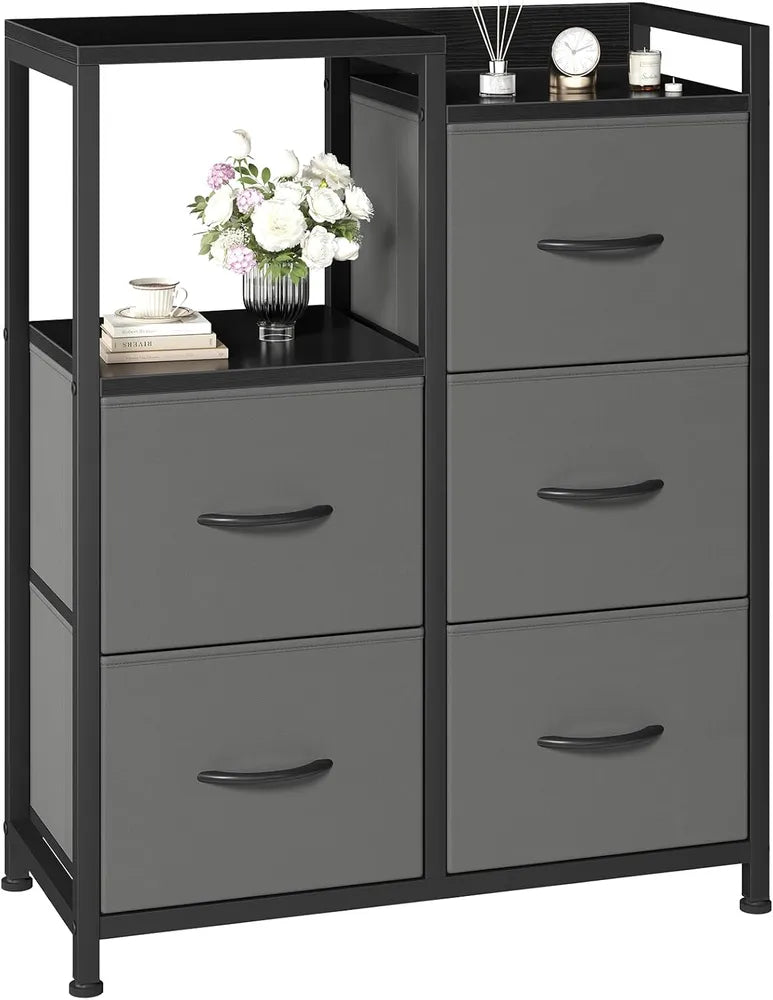 5 Drawer White Dressers For Bedroom 2 Tier Shelf Shelf Small Fabric Dresser For Closet Sturdy Metal Frame Modern Style Storage Cabinets Organization Units For Hallway Rooms