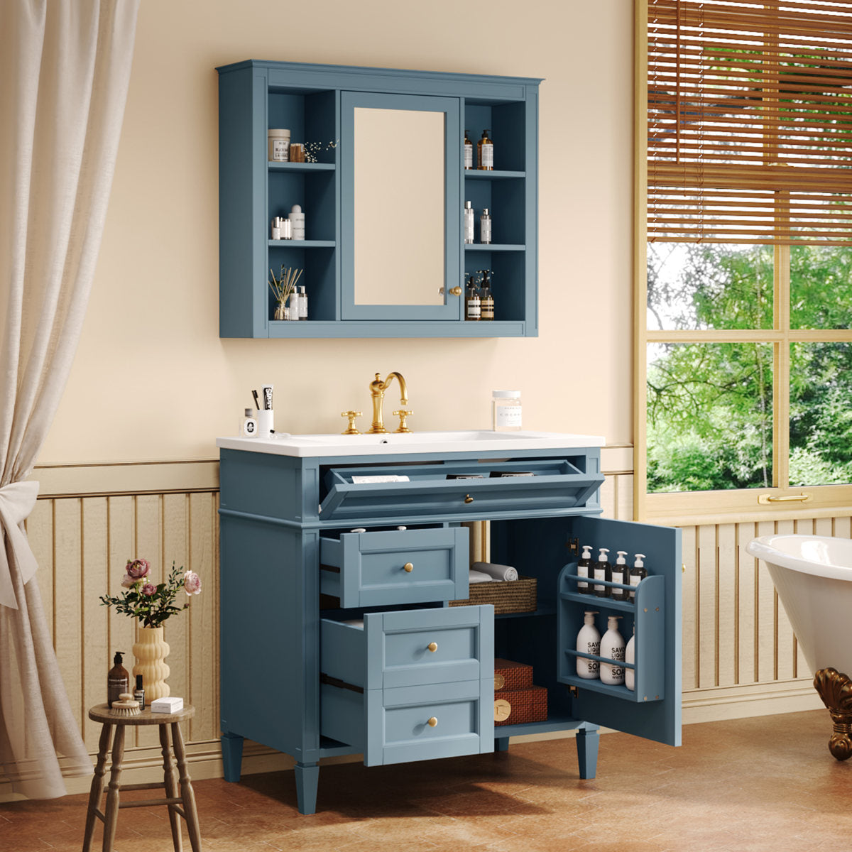 36'' Bathroom Vanity with  Medicine Cabinet, Modern Bathroom Storage Cabinet with 2 Soft Closing Doors, Single Sink Bathroom Vanity